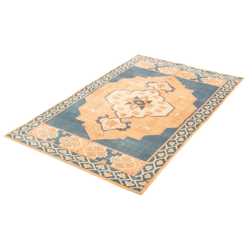 Tapis décoratif en laine de conception unique 5 pi 4 po x 8 pi 6 po Deshka noué à la main New Age