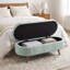 Repose-pieds ovale avec rangement en tissu plissé, pieds en bois d'hévéa massif et intérieur spacieux - Repose-pieds polyvalent, sièges supplémentaires et pièce décorative-446963523-446963640