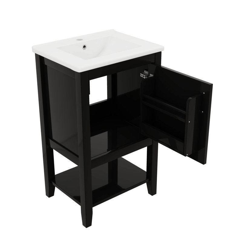 Rangement pour meuble-lavabo avec lavabo et tablette ouverte Boost, Noir