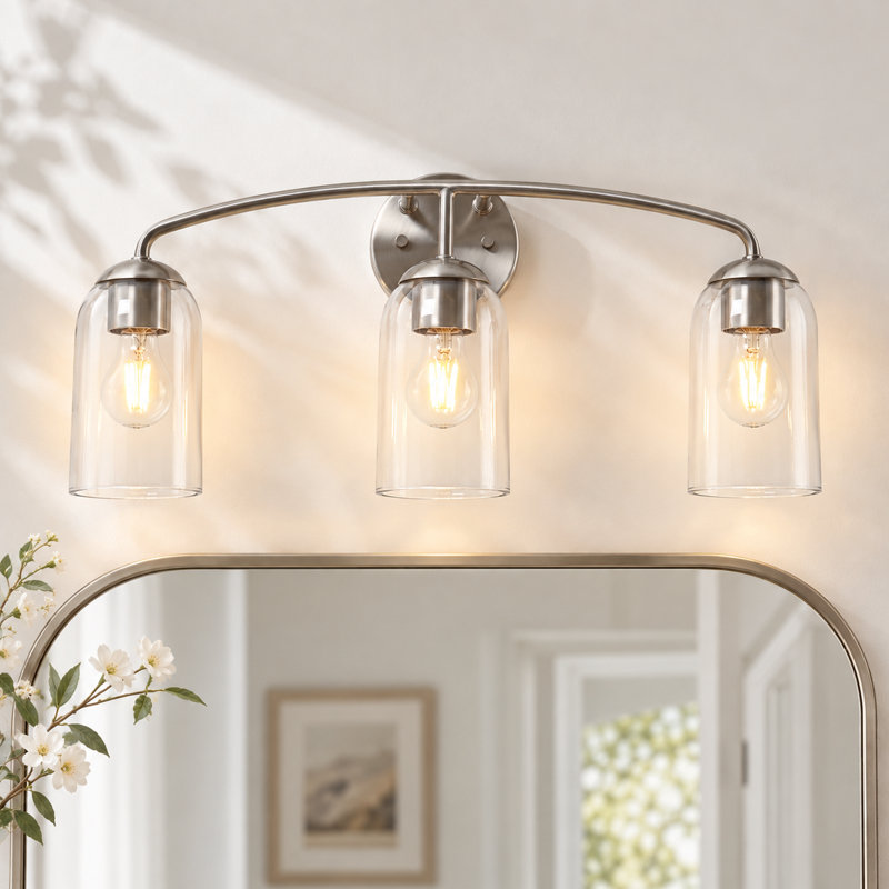 Éclairage pour salle de bain 3 lumières à intensité variable Modern, Nickel satiné