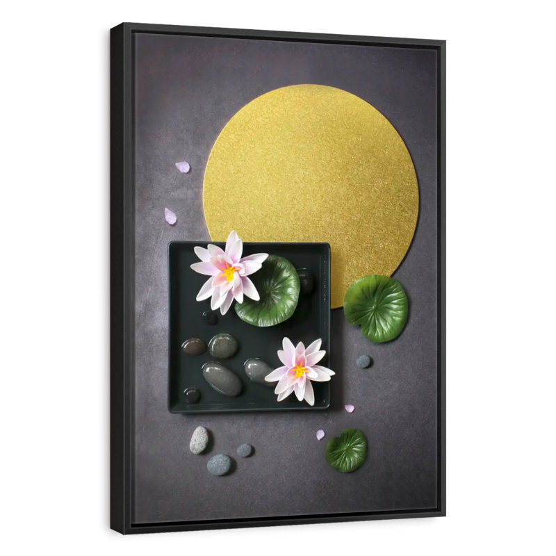 Nénuphars Spa Zen, 31 po x 46 po, Cadre flottant noir