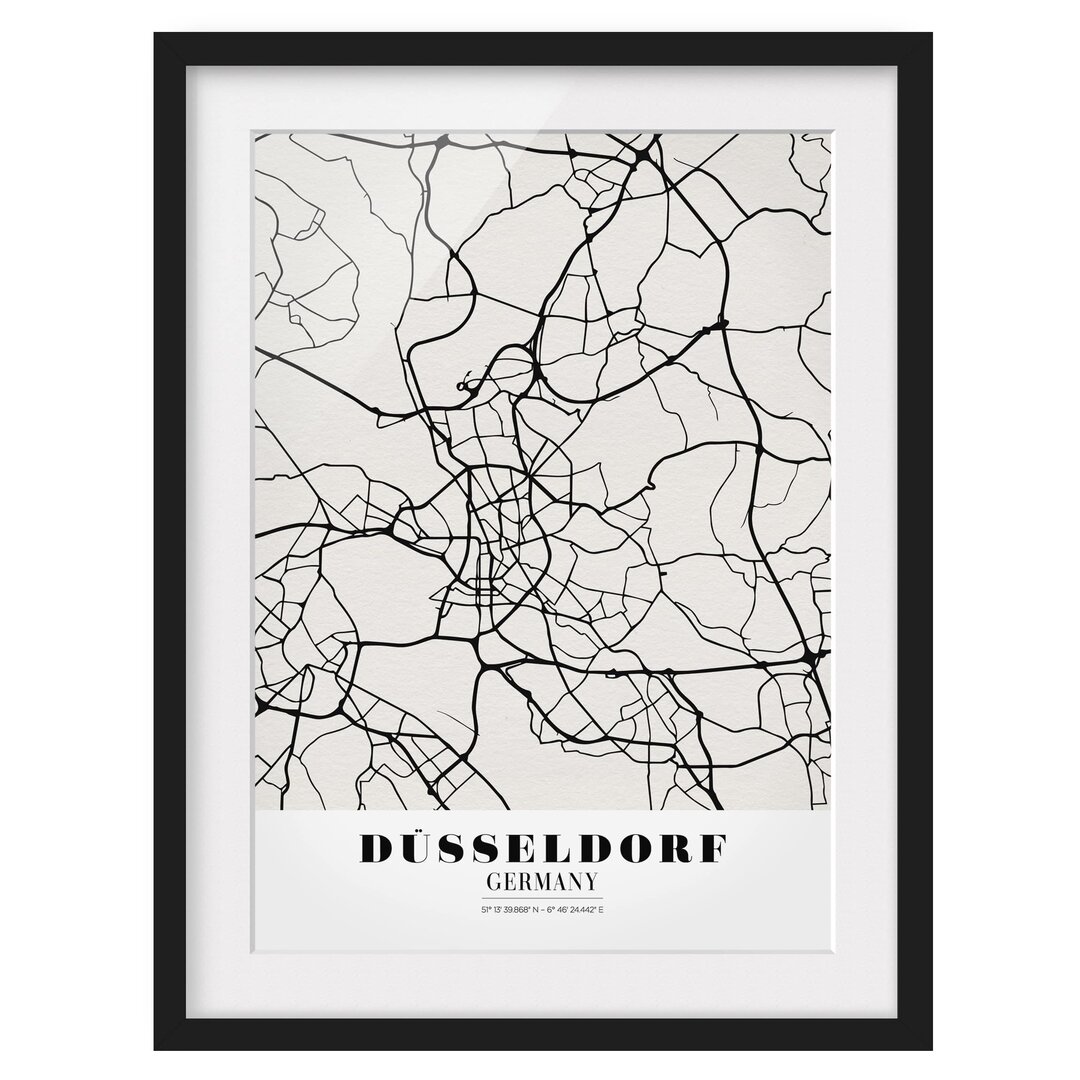 Gerahmtes Poster Düsseldorf Map