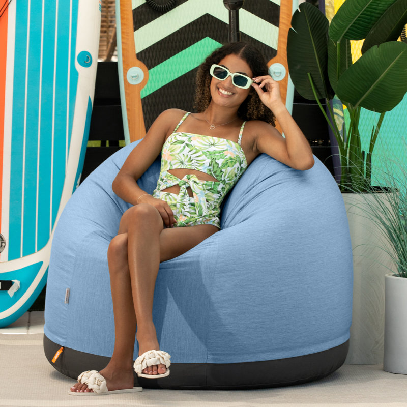 Palmetto Large Round Outdoor Bean Bag Club Chair, Sunbrella Ocean
