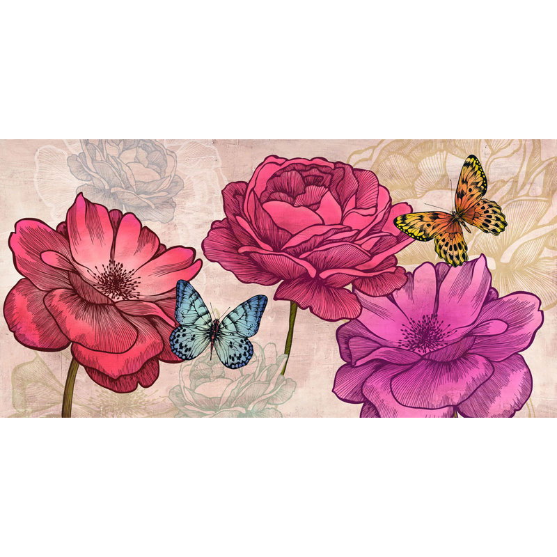 Roses And Butterflies by Eve C. Grant - Wrapped Canvas Print, 50cm H x 100cm W x 4cm D