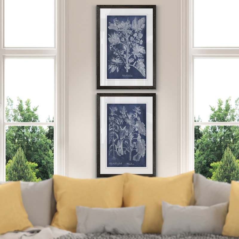 Ensemble de 2 reproductions d’art encadrées dans un cadre Indigo I, Blanc, H 24 po x l 18 po x P 1,25 po, Cadre ébène