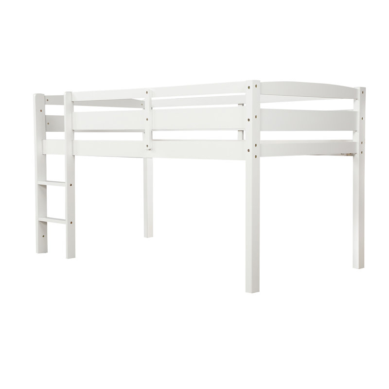 Lit simple mezzanine en bois Lit mezzanine bas avec échelle, simple, blanc