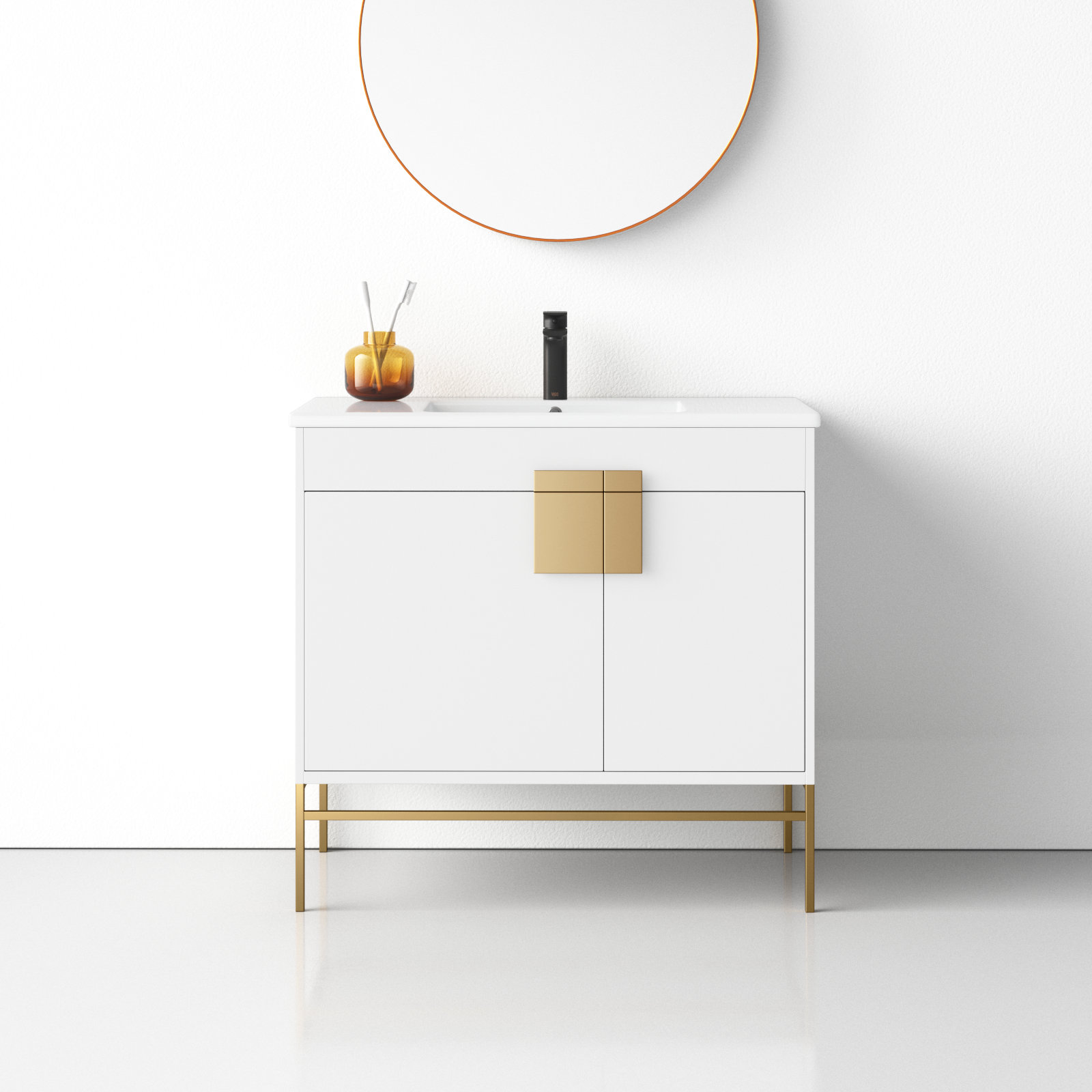 Maisie 36'' Single Bathroom Vanity, White, Satin Brass