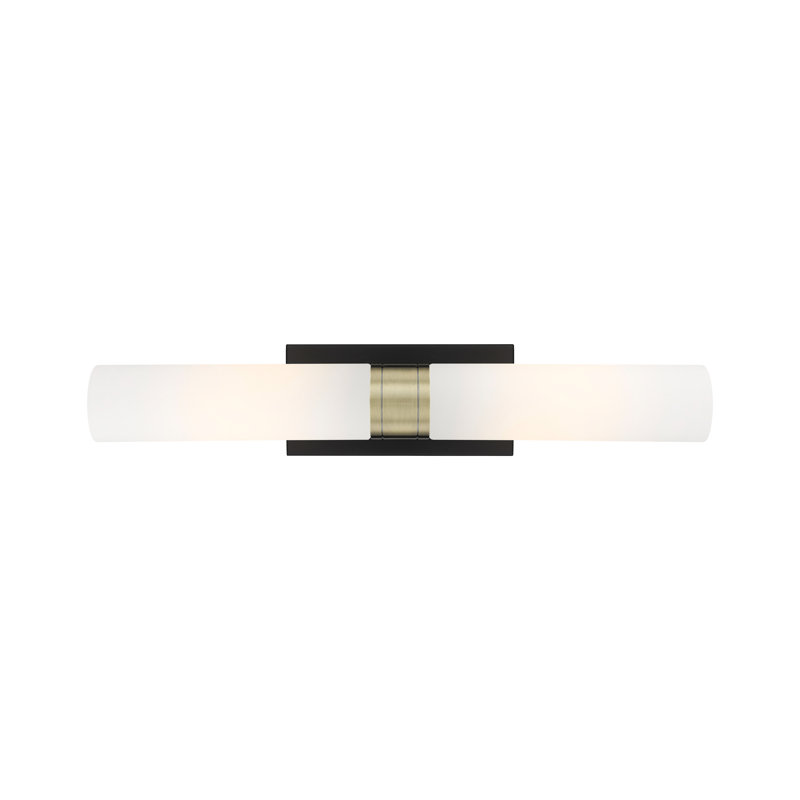 Amalle - 2 Light 11" Wall-mounted Bath Vanity Light, 3" H x 24" W x 3.88" D, White, Black Antique Brass