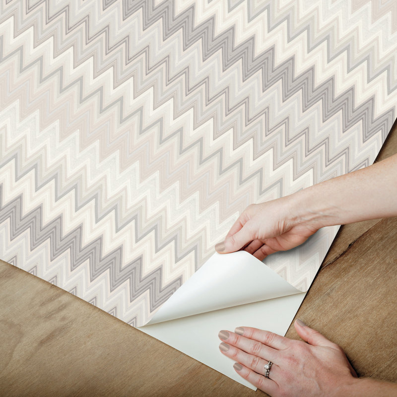 Papier peint adhésif zigzag blanc, Beige