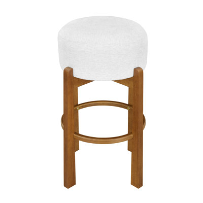 Indoor Wooden Upholstered Barstool, Walnut Finish and Ivory Upholstery, Set of 2