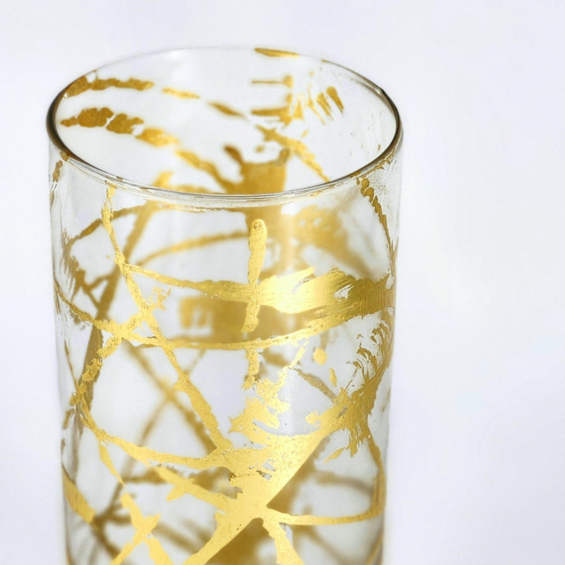 FLORA Solid Gilded Glass Cylinder Vase, Overall Height - 11.75'', Clear/Gold