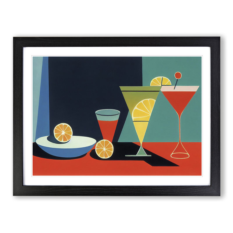 Retro Cocktail Vol.3 - Single Picture Frame Painting, 46cm H x 64cm W x 2cm D, Black Framed