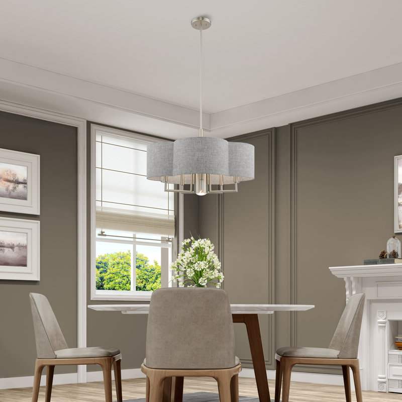 Lustre tambour 6 lumières à abat-jour Vino, 14.75"H x 24"W x 24"D, Gris