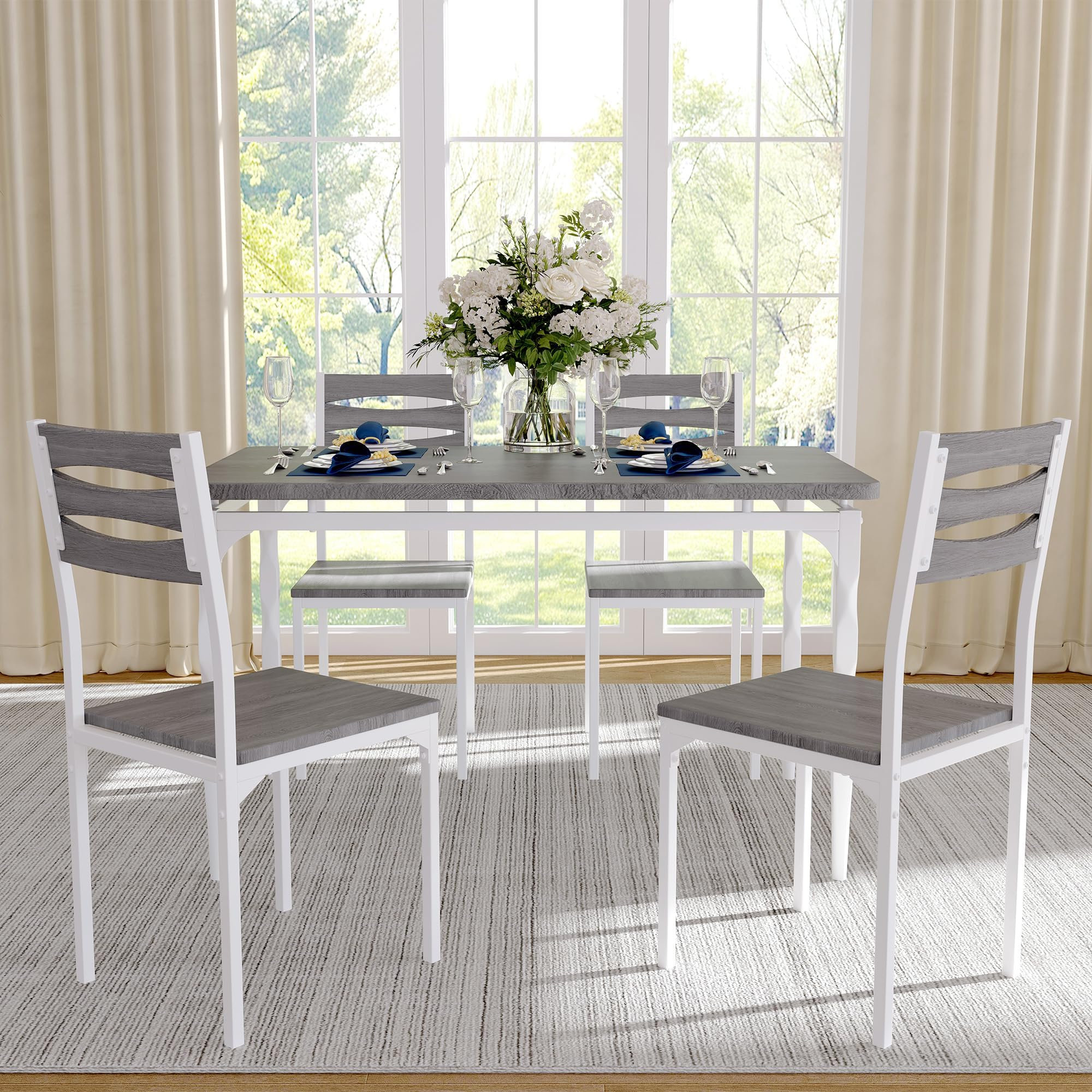 Ebern Designs Industrial 5-Piece Dining Table Set with 4 Upholstered ...