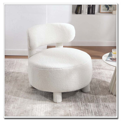 Chaise d'appoint Teddy en tissu avec dossier incurvé et pieds en bois massif