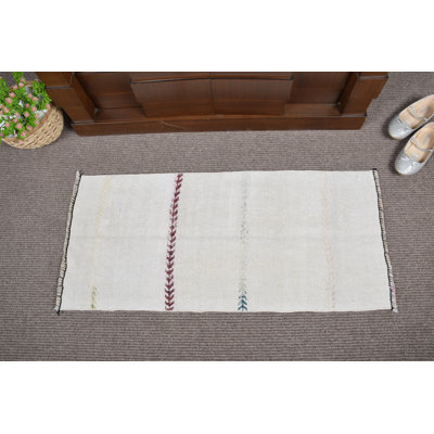 Tapis turc rétro Oushak tissé à la main avec des rayures, idéal pour les petits espaces et les vestibules