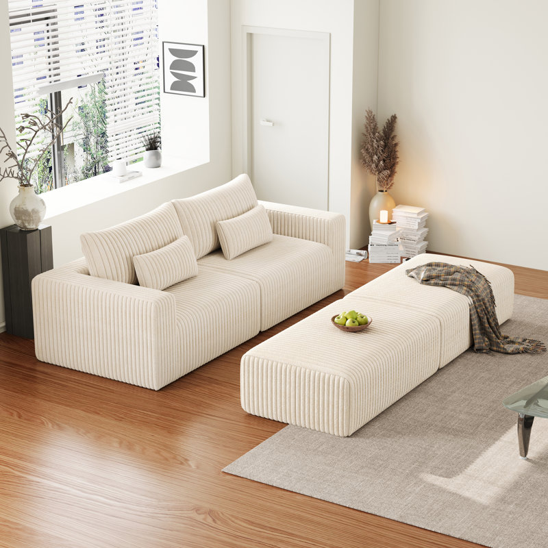 Canapé modulaire surdimensionné en velours côtelé Boneless, Velours côtelé beige