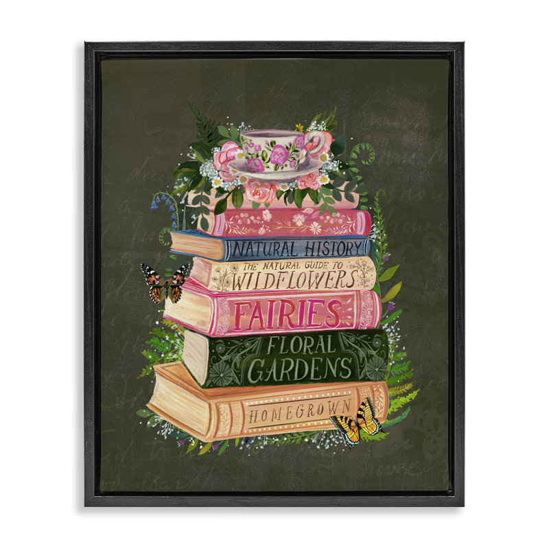 Cadre flottant avec pile de livres Floral Fairy, H 31 po x l 25 po, Cadre flottant noir de jais