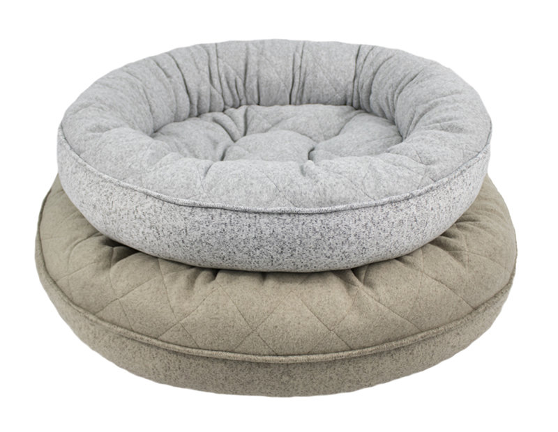 Medium Gray and Tan Jersey Fabric Donut Pet Bed