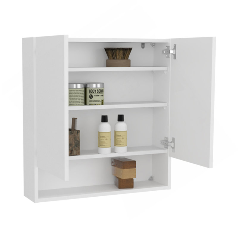 Armoire à pharmacie à double porte avec portes en miroir et tablettes intérieures