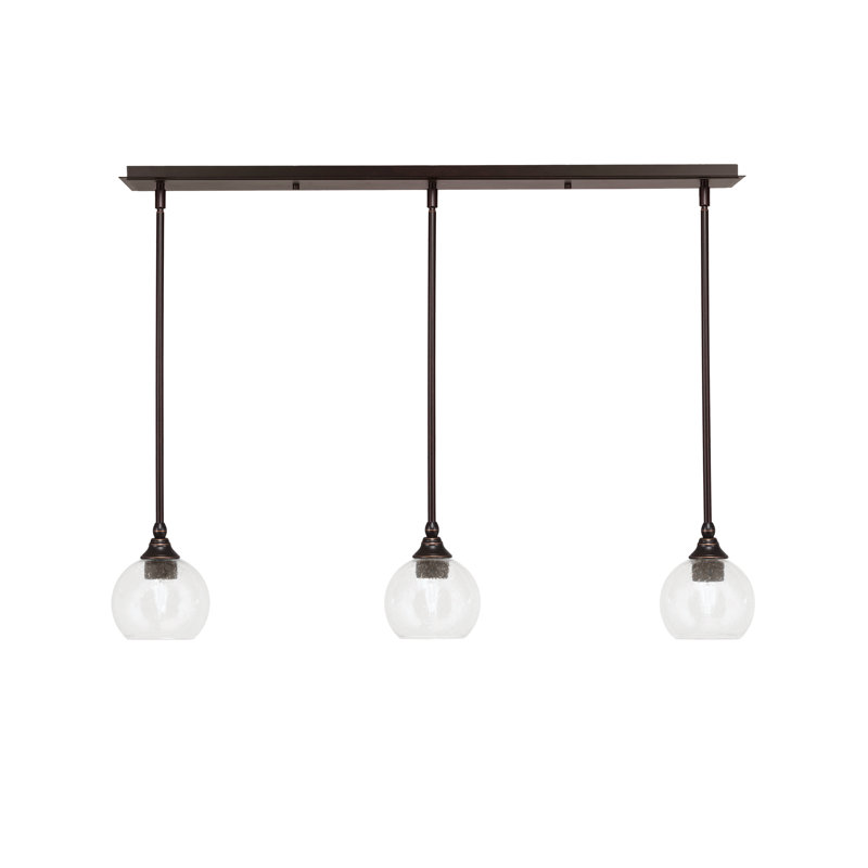3 Light Stem Hung Linear Pendalier, 7" H x 37.75" W x 5.75" D, Clear, Oil Rubbed Bronze