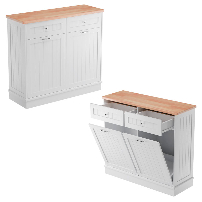 Havant Double Tilt Out Trash Cabinet 20 Gallons Wooden Free Standing(Not include trash can), White