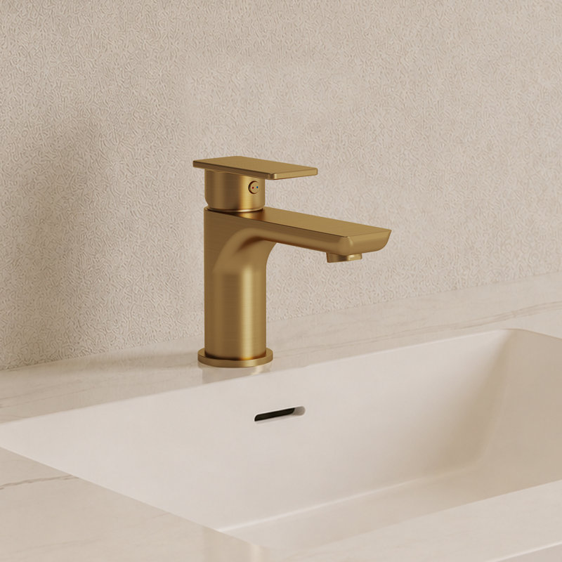 Robinet de salle de bain à un trou avec drain, robinet de salle de bain à poignée simple, Or brossé