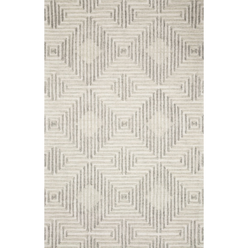 Tapis ivoire en laine touffeté à la main à motif géométrique Zyshonne, Tapis de couloir 2 pi 6 po x 7 pi 6 po