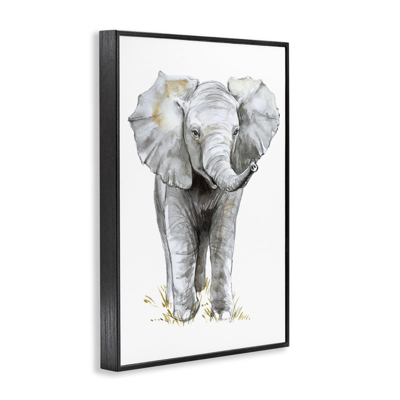 Bébé éléphant simple, estampe numérique, conception d'Elena Markelova, H 18 po x l 12 po, Giclée encadrée noir minuit