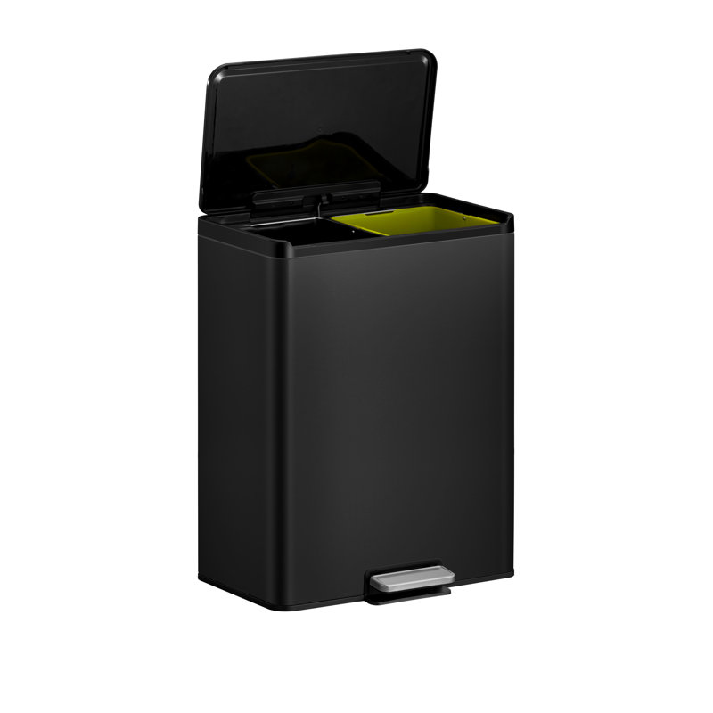 Steel Step On Multi-Compartment Rubbish & Recycling Bin - 40L, Black