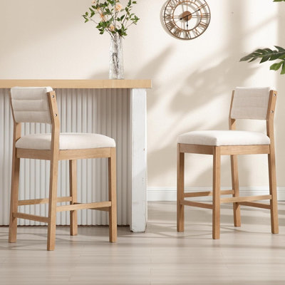 Ensemble de 2 tabourets de bar à hauteur de comptoir pour comptoir de cuisine, tabourets de bar rembourrés modernes avec dossier et pieds en bois