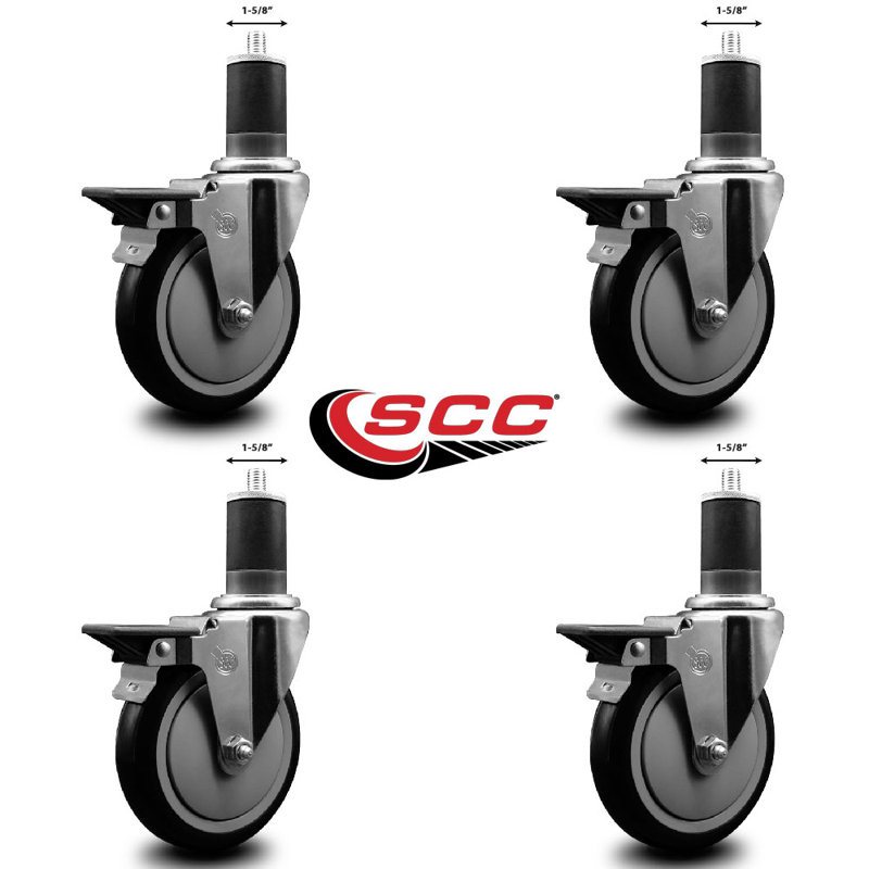 Poly Swivel 1-5/8 Inch Expanding Stem Caster Set with Brake SCC