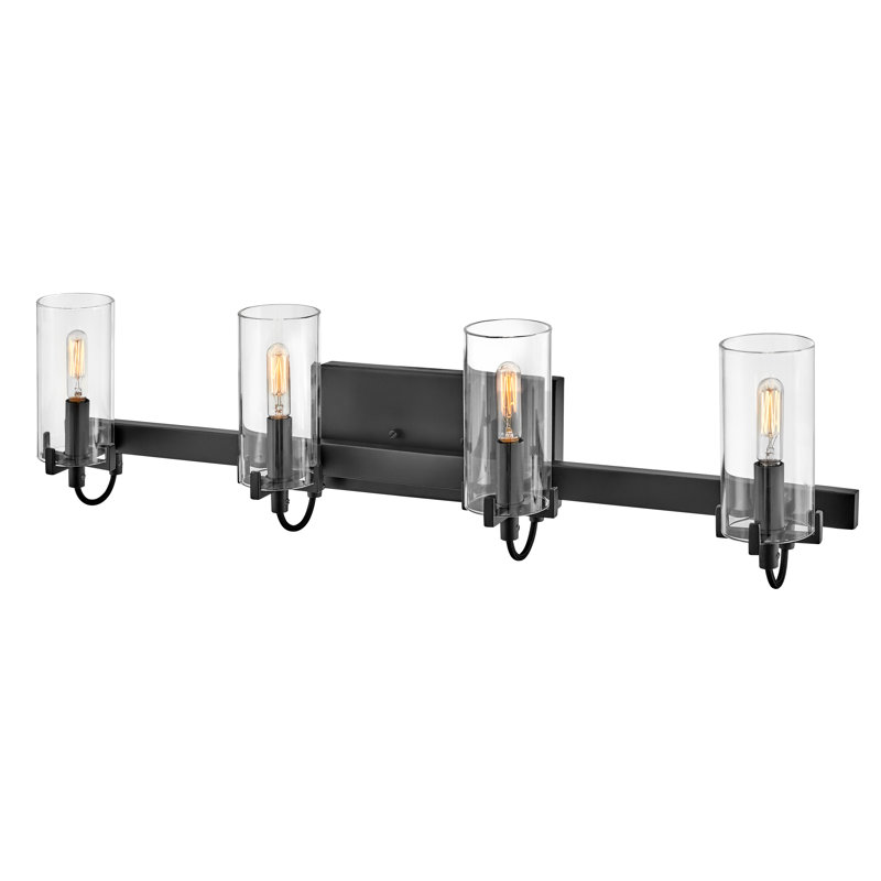 Ryden 4-Light Bath Vanity Fixture with Clear Cylindrical Shades, Black