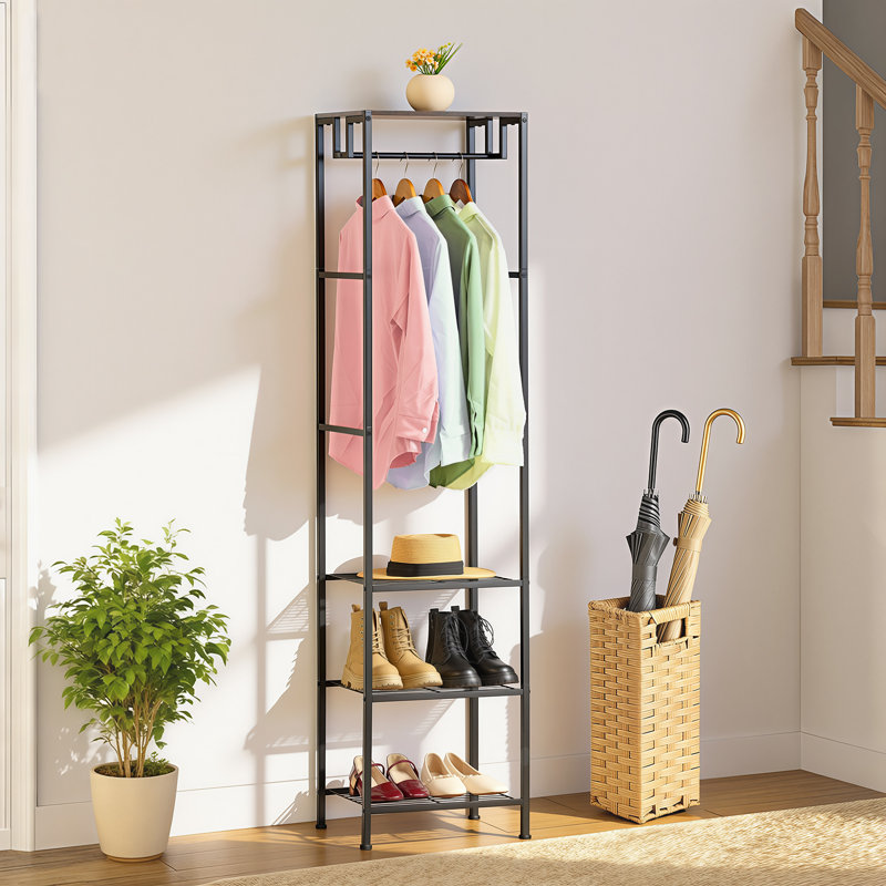 Portemanteaux en métal, support à vêtements autoportant pour petits espaces, 2 tiroirs en tissu, brun, Brun