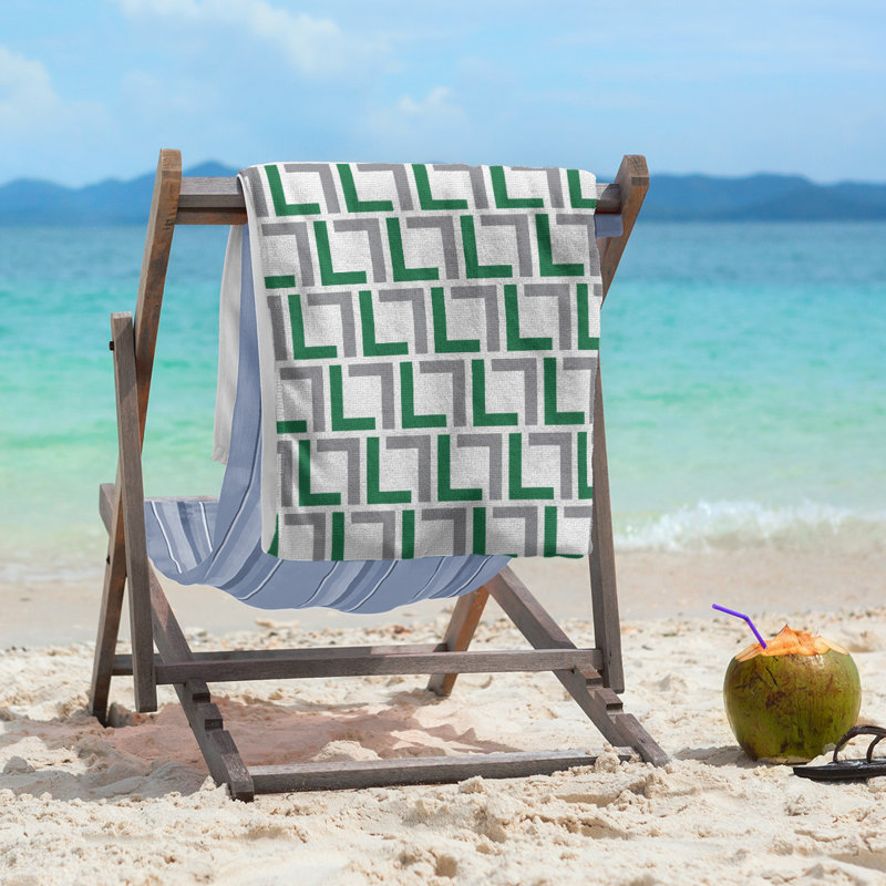 Serviette de plage en microfibre New York Fly, White/Green/Silver