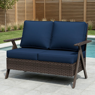 All-Weather PE Wicker Patio Loveseat, Deep Seating Outdoor Sofa with Rust-Proof Metal Frame for Backyard, Garden & Poolside