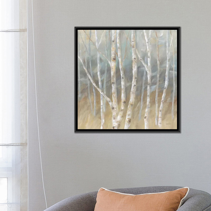 «Silver Birch Square», reproduction sur toile, H 37 po x l 37 po x P 1,5 po, Toile avec cadre noir, Pas de tapis