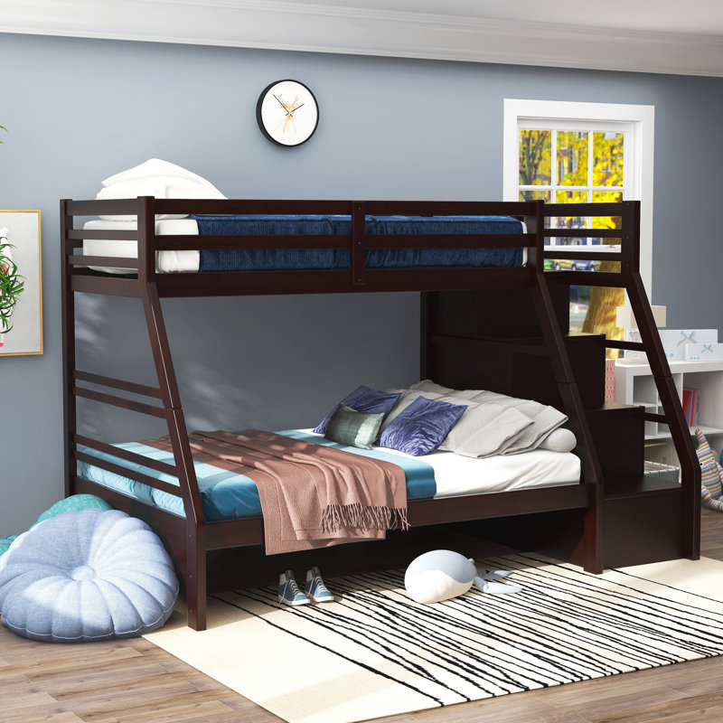 Ian Kids Twin Over Full Bunk Bed with Drawers, Dark Walnut