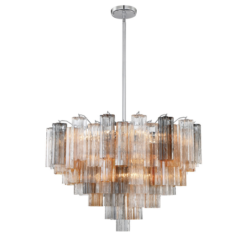 Dimmable Tiered Chandelier, Gray/Yellow, Polished Chrome, 21.5" H x 32" W x 32" D