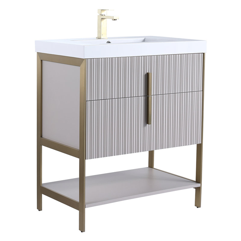Meuble-lavabo moderne avec plateau en acrylique blanc Fine Fixtures Serenity, Taupe vif / laiton, 30", Blanc
