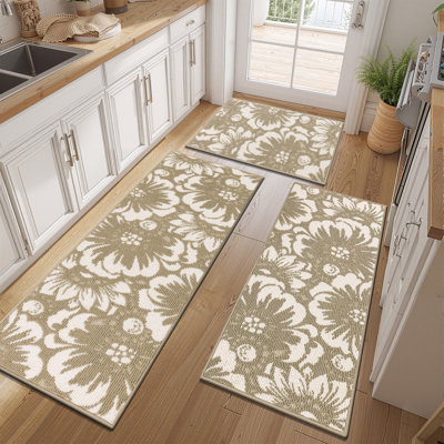 Floral Non-slip Washable Kitchen Mat (Set of 3）