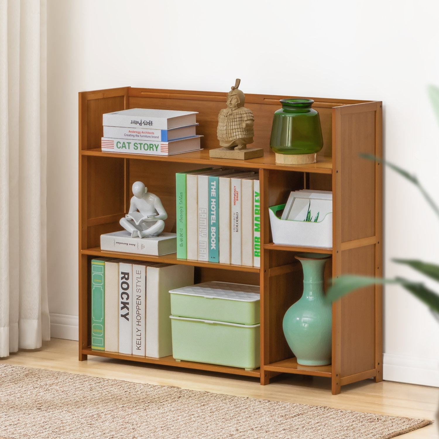 Wide Storage Adjustable Bookshelf Book Display, 3-Shelf Small