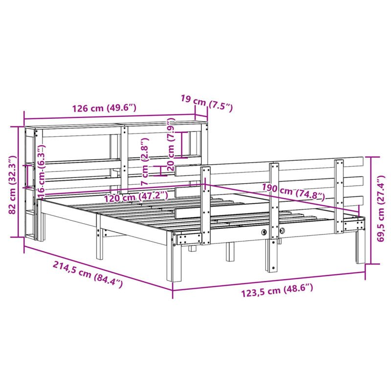 Bed Frame With Headboard Without Mattress, Small Double (4'), Wax Brown