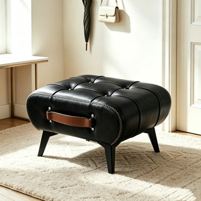 Faux Leather Small Storage Ottoman for Entryway, Decor Foot Stool, Companion to Armless Chairs