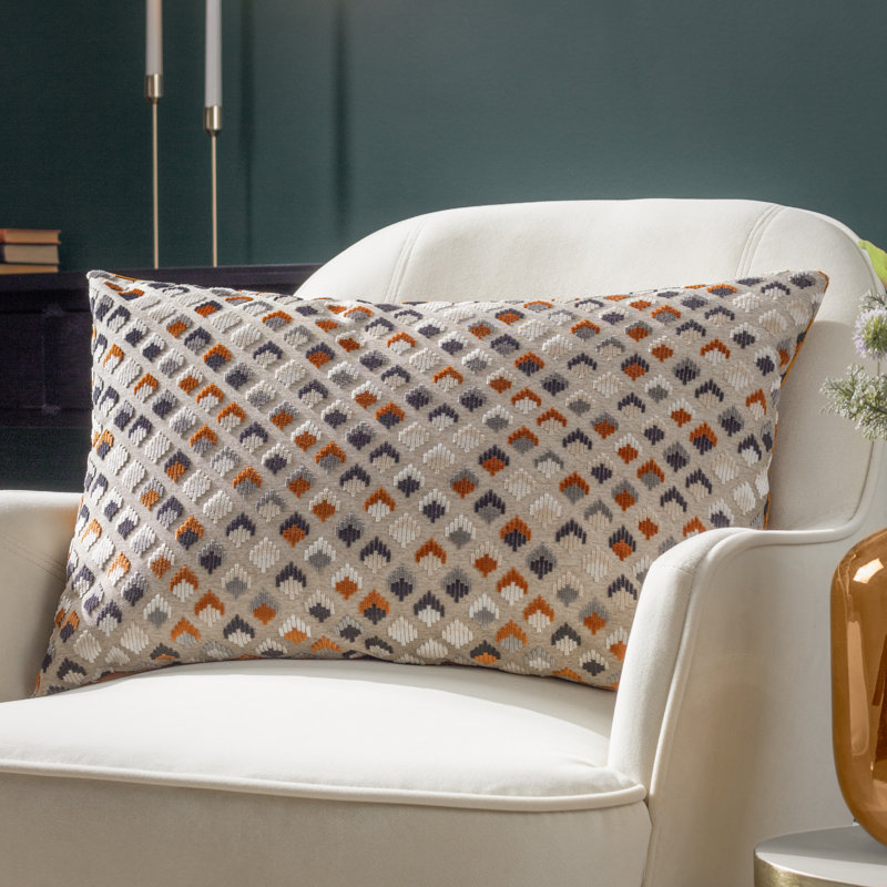 Pikus Geometric Rectangular Lumbar Cushion, Orange/Grey