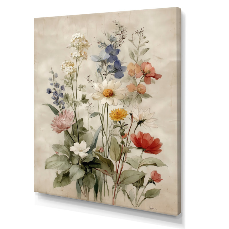 Art rétro sur toile, fleurs sauvages, H 20 po x l 12 po, Toile tendue, Ne s’applique pas
