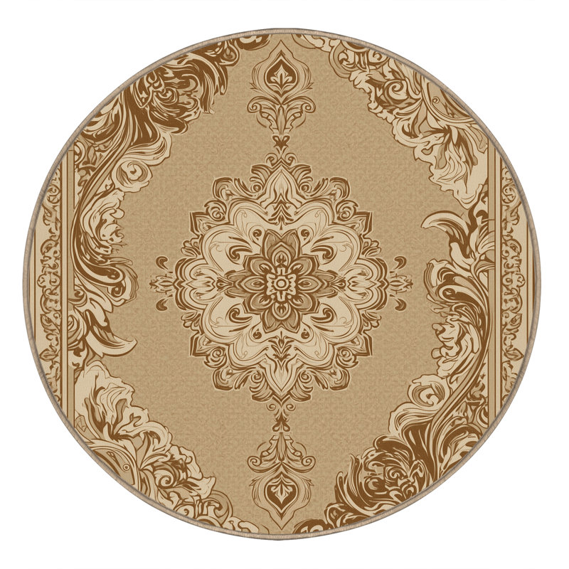 Tapis oriental doux en peluche douce de style Midwood - beige, Rond 5 pi