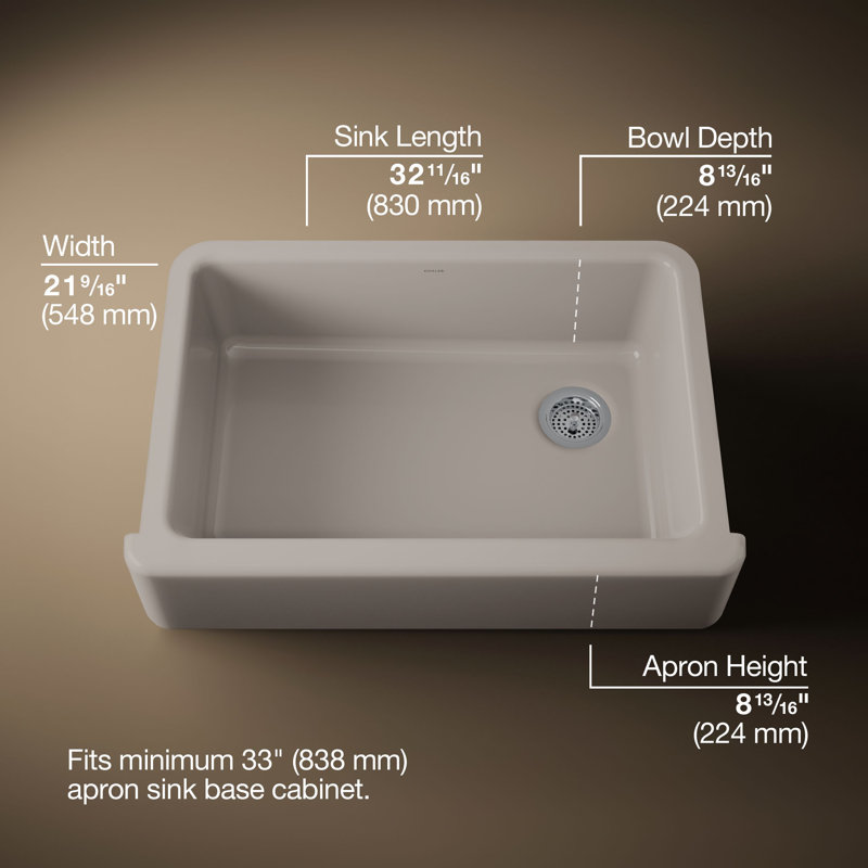 Whitehaven® 33" x 22" Self-Trimming Under-Mount Single-Bowl Kitchen Sink with Tall Apron, Truffle