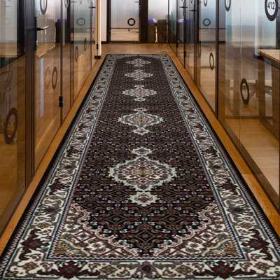 Hand-Knotted High-Quality Black and Cream Runner