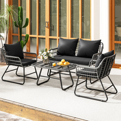  Ensemble de chaises de causeuse en rotin toutes saisons 4 pièces